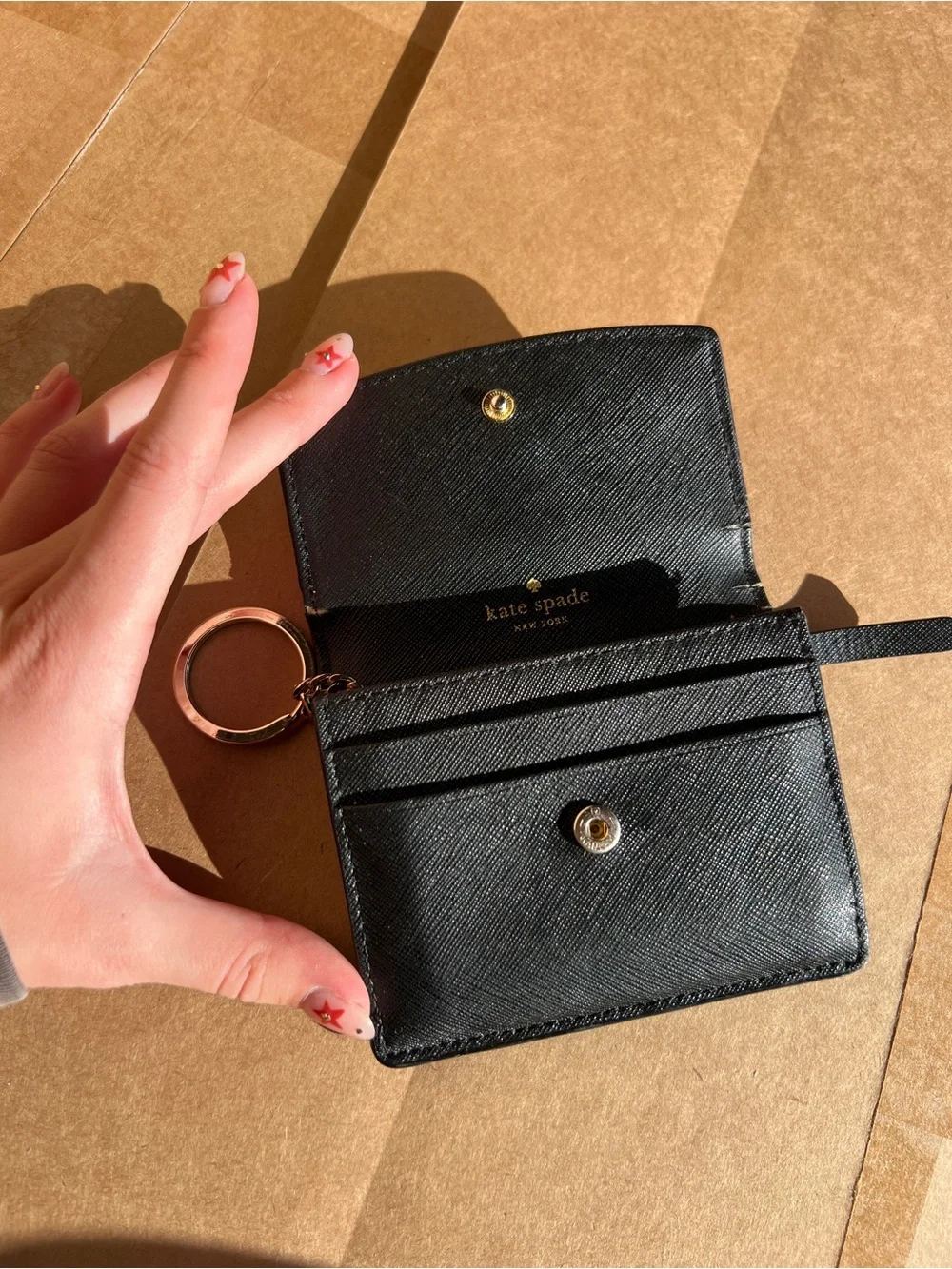 kate spade Black Leather Key Card Wallet with Gold Hardware